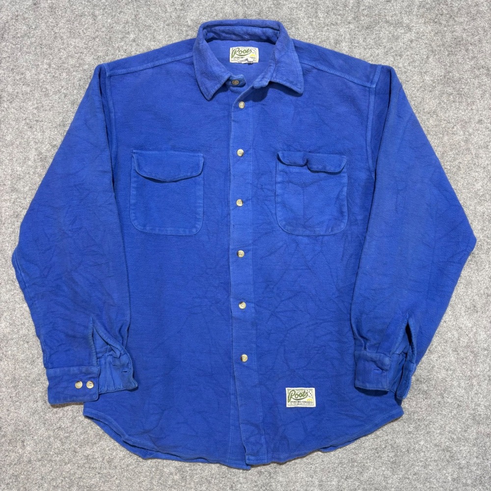 Roots Sporting Goods Mens Medium Blue Cotton Fleece Button Up Shirt CA05017